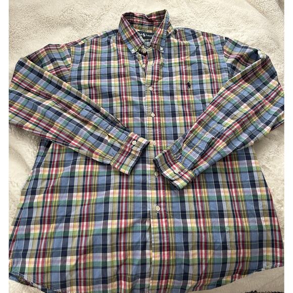 Ralph Lauren XL Multicolor Plaid Button-Up Long Sleeve Mens Cotton Preppy Casual - Picture 2 of 5
